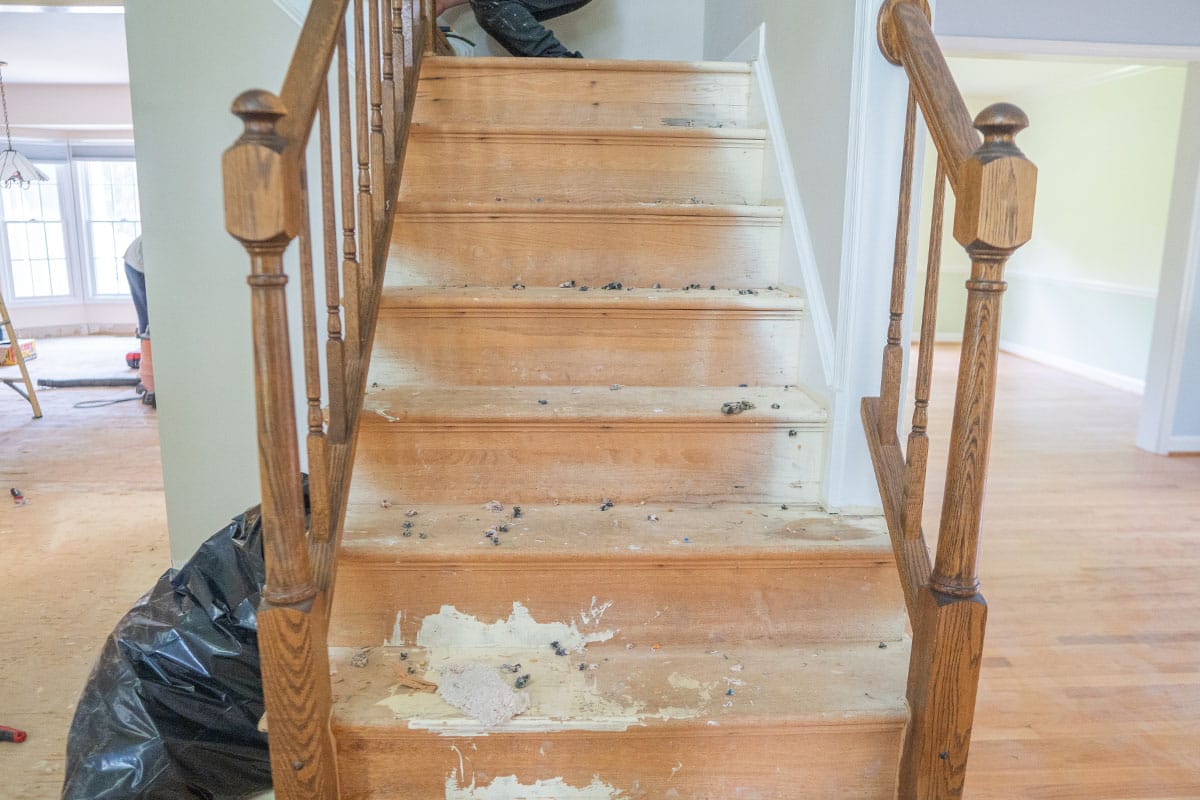 Stairs of a Derwood home ready for new wooden flooring to be installed