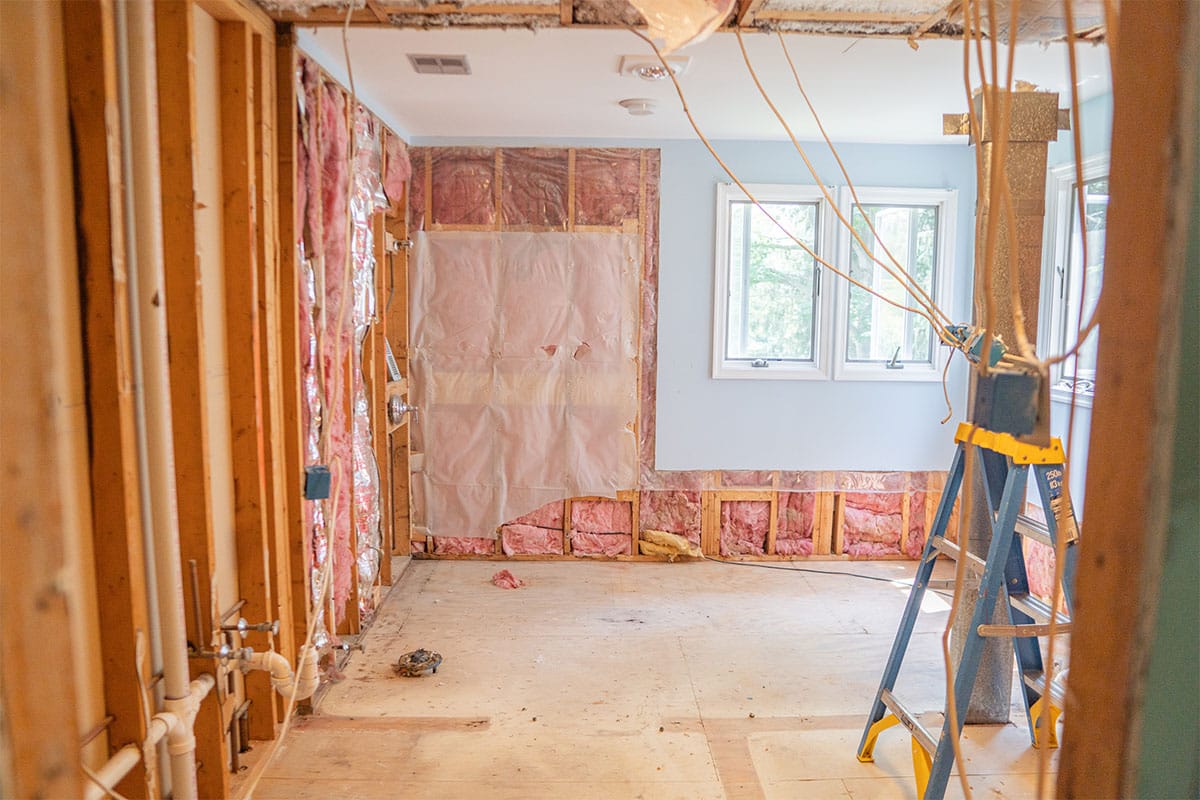 Full demolition of a master bathroom and closet inside the master bedroom of a Derwood home