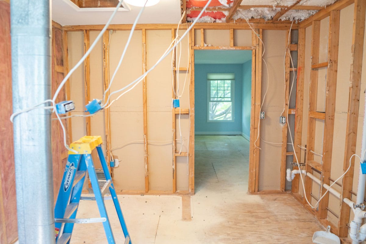 Master bathroom and walk-in closet in Derwood during demolition