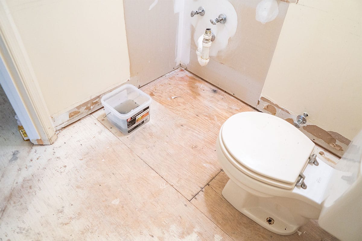 Subfloor of a powder room located in Derwood, MD