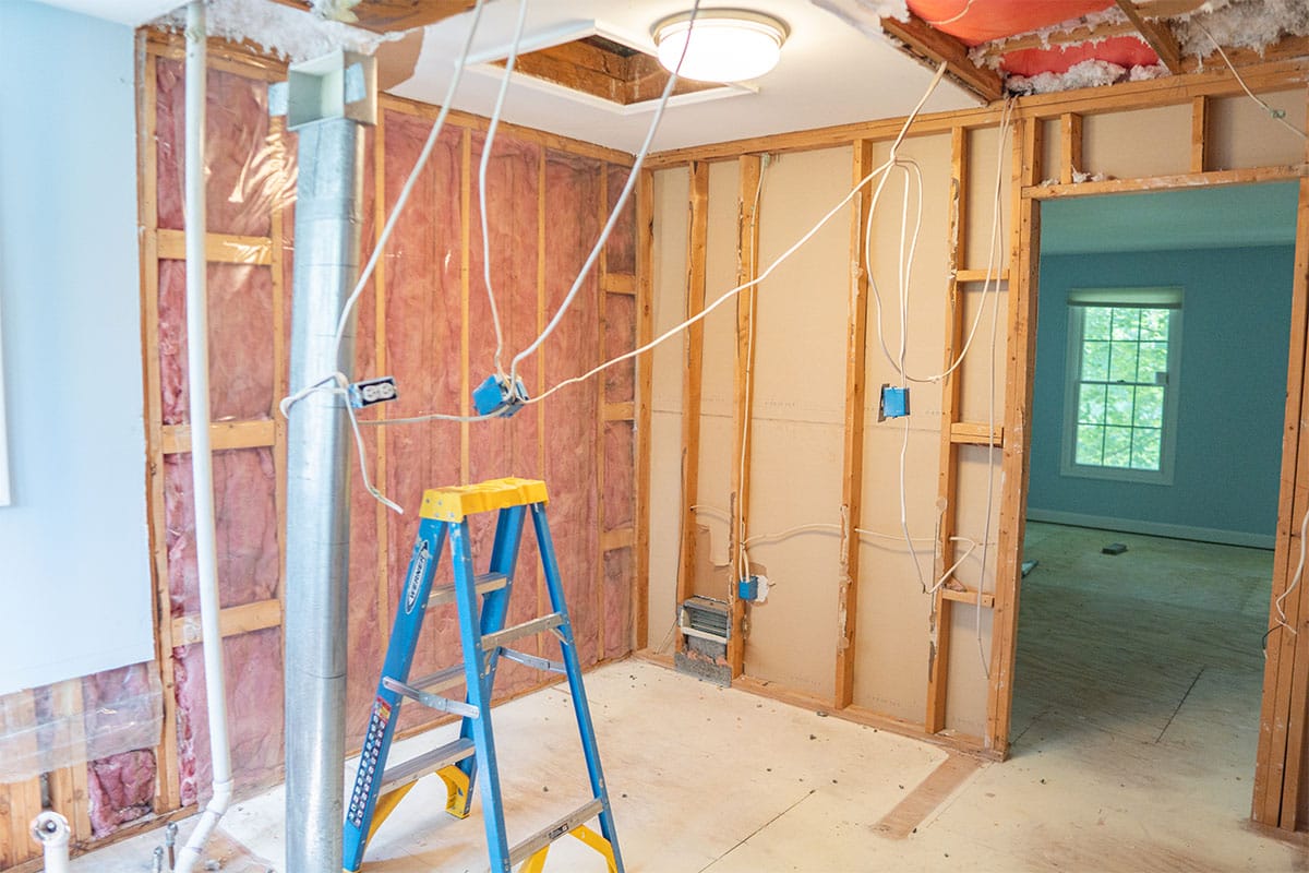 Walk-in closet framing inside the master bedroom of a Derwood home