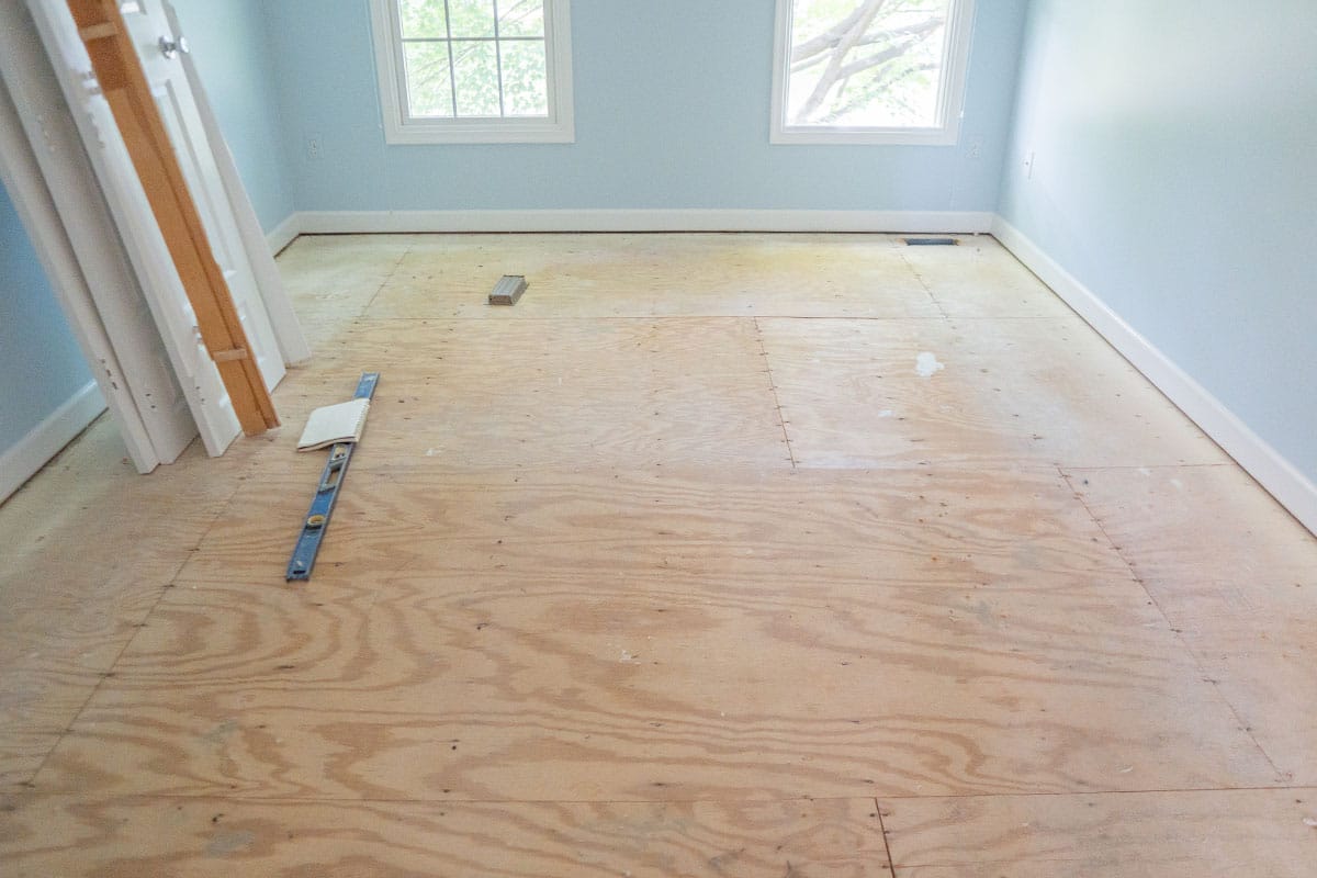 Wide view of the subfloor of a Derwood master bedroom